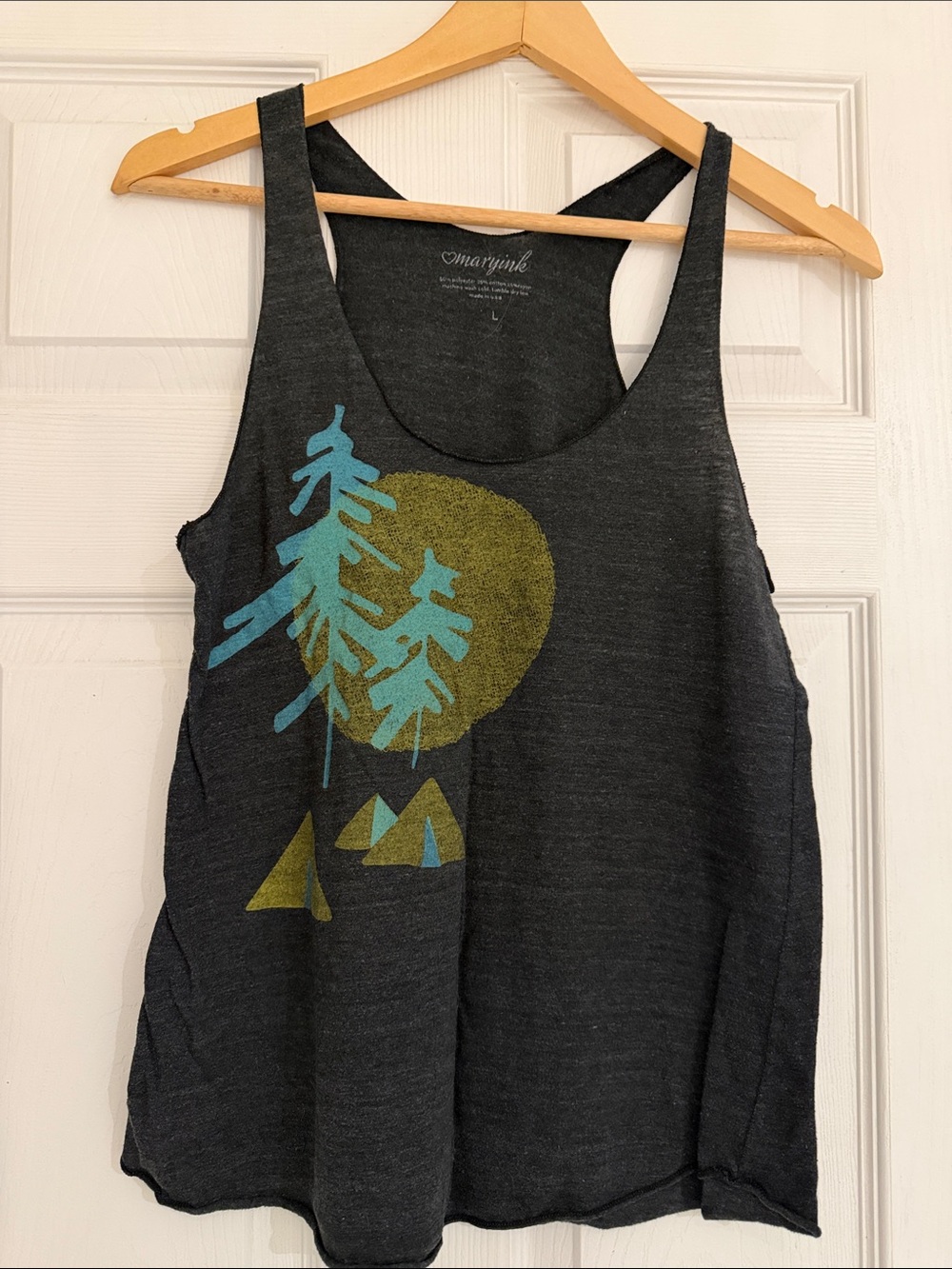 Charcoal Racerback Tank with Teal & Olive Outdoor Graphic
